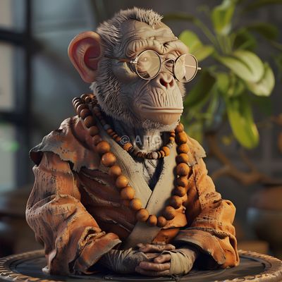 Meditierender Affe mit Brille und Mala (KI-generiert)